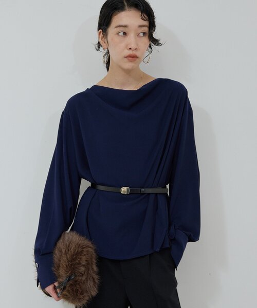 美品】GALLARDAGALANTE ドレープボートネックブラウス プルオーバー セール】フロントドレープブラウス（シャツ/ブラウス