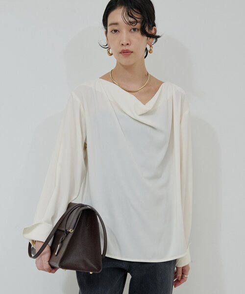 美品】GALLARDAGALANTE ドレープボートネックブラウス プルオーバー セール】フロントドレープブラウス（シャツ/ブラウス