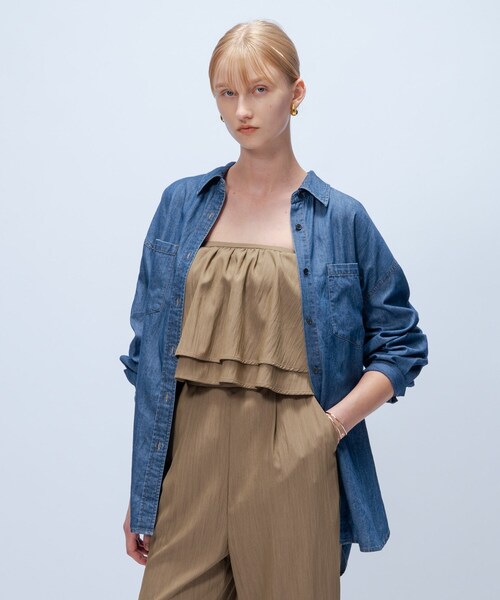 cloenc（クロエンス）の「【マシンウォッシュ】ライトウェイトデニムシャツ（シャツ/ブラウス・レディース・ネイビー/ブルー・02）」の4枚目の写真