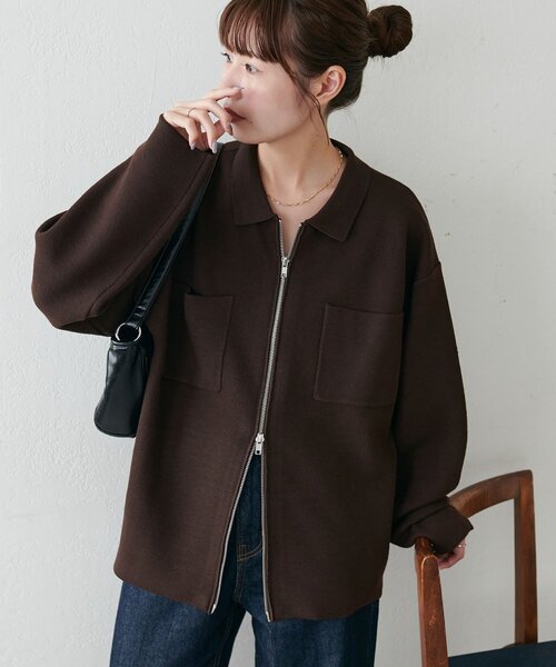 DISCOAT（ディスコート）の「【ユニセックス】衿付きWジップカーディガン（カーディガン/ボレロ・レディース・グレー/ブラック/ブラウン・FREE）」の3枚目の写真