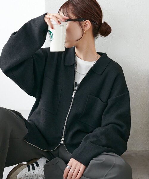 セール】【ユニセックス】衿付きWジップカーディガン（カーディガン