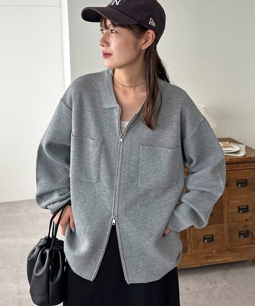 DISCOAT（ディスコート）の「【ユニセックス】衿付きWジップカーディガン（カーディガン/ボレロ・レディース・グレー/ブラック/ブラウン・FREE）」の16枚目の写真