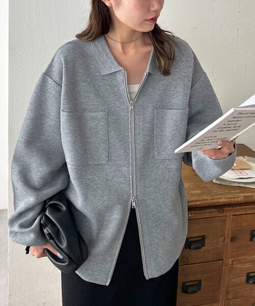 DISCOAT（ディスコート）の「【ユニセックス】衿付きWジップカーディガン（カーディガン/ボレロ・レディース・グレー/ブラック/ブラウン・FREE）」の15枚目の写真