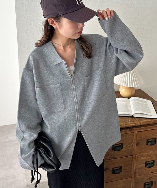 DISCOAT（ディスコート）の「【ユニセックス】衿付きWジップカーディガン（カーディガン/ボレロ・レディース・グレー/ブラック/ブラウン・FREE）」の14枚目の写真
