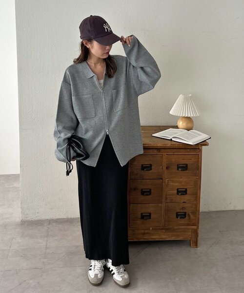 DISCOAT（ディスコート）の「【ユニセックス】衿付きWジップカーディガン（カーディガン/ボレロ・レディース・グレー/ブラック/ブラウン・FREE）」の12枚目の写真