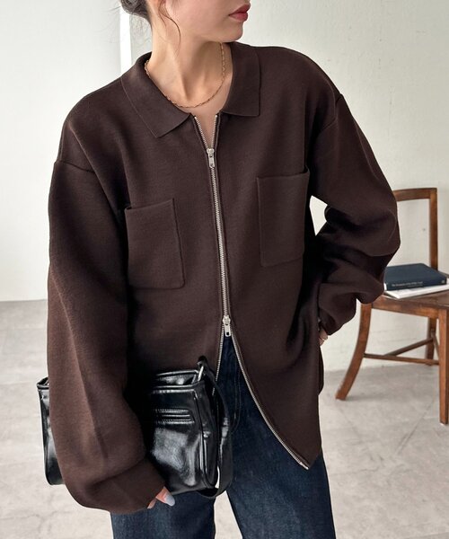 DISCOAT（ディスコート）の「【ユニセックス】衿付きWジップカーディガン（カーディガン/ボレロ・レディース・グレー/ブラック/ブラウン・FREE）」の9枚目の写真