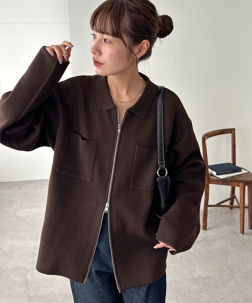 DISCOAT（ディスコート）の「【ユニセックス】衿付きWジップカーディガン（カーディガン/ボレロ・レディース・グレー/ブラック/ブラウン・FREE）」の8枚目の写真