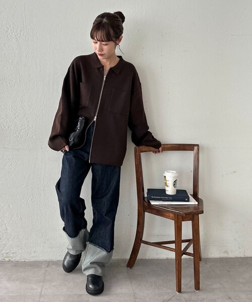 DISCOAT（ディスコート）の「【ユニセックス】衿付きWジップカーディガン（カーディガン/ボレロ・レディース・グレー/ブラック/ブラウン・FREE）」の5枚目の写真