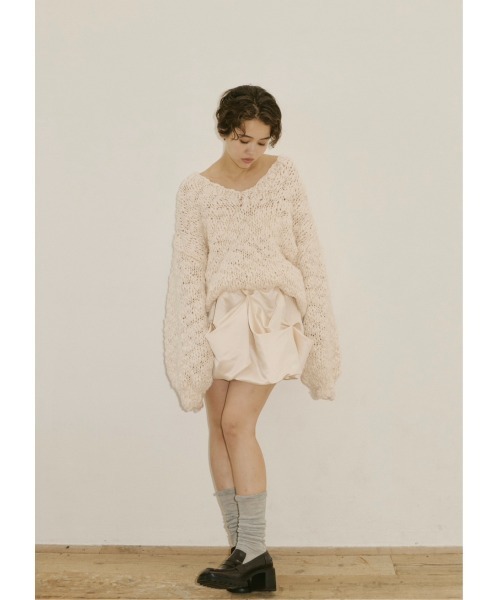 NOTREemor(ノートルエモア)の「drape mini skirt(スカート・レディース・ブラック/アイボリー・FREE)」の4枚目の写真