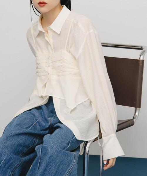 KBF（ケイビーエフ）の「ビスチェSETドロストシャツ（シャツ/ブラウス・レディース・オフホワイト/ピンク/ベージュ系その他・ONE）」の2枚目の写真