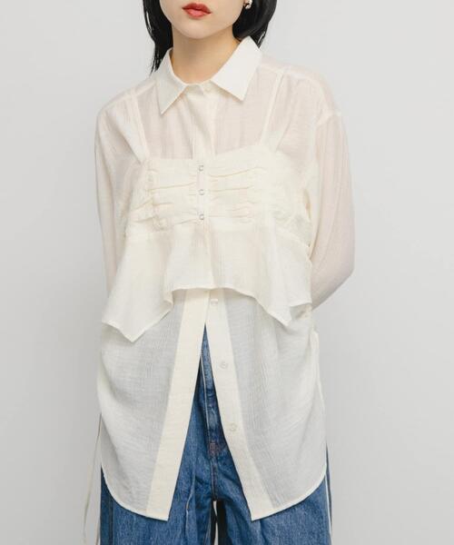 KBF（ケイビーエフ）の「ビスチェSETドロストシャツ（シャツ/ブラウス・レディース・オフホワイト/ピンク/ベージュ系その他・ONE）」の4枚目の写真