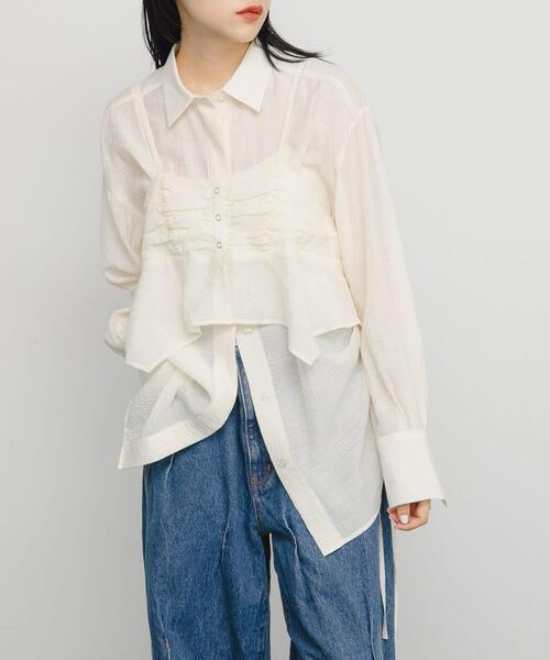 KBF（ケイビーエフ）の「ビスチェSETドロストシャツ（シャツ/ブラウス・レディース・オフホワイト/ピンク/ベージュ系その他・ONE）」の6枚目の写真