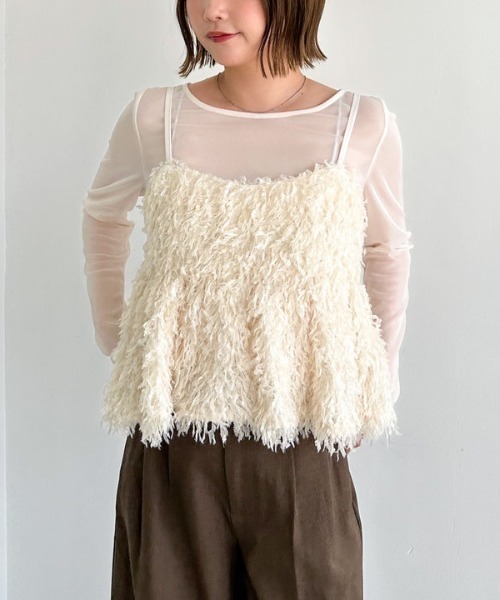 archives（アルシーヴ）の「カットフェザービスチェ×シアーカットＴＯＰＳＳＥＴ（アンサンブル・レディース・アイボリー/モカ/ブラック・MEDIUM）」の2枚目の写真