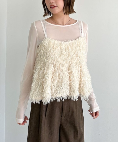 archives（アルシーヴ）の「カットフェザービスチェ×シアーカットＴＯＰＳＳＥＴ（アンサンブル・レディース・アイボリー/モカ/ブラック・MEDIUM）」の6枚目の写真