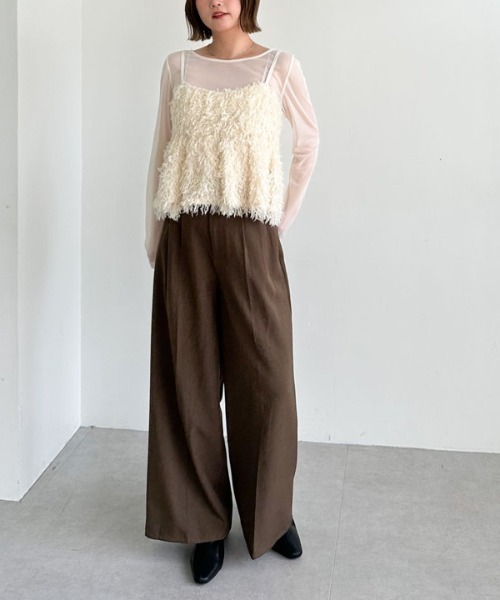 archives（アルシーヴ）の「カットフェザービスチェ×シアーカットＴＯＰＳＳＥＴ（アンサンブル・レディース・アイボリー/モカ/ブラック・MEDIUM）」の9枚目の写真