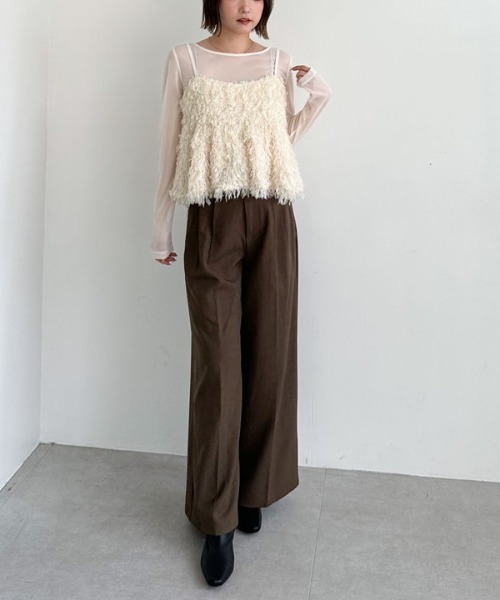 archives（アルシーヴ）の「カットフェザービスチェ×シアーカットＴＯＰＳＳＥＴ（アンサンブル・レディース・アイボリー/モカ/ブラック・MEDIUM）」の10枚目の写真