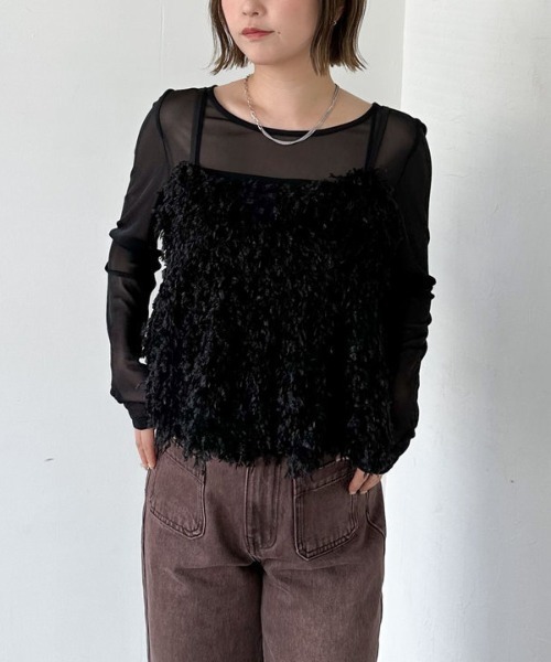 archives（アルシーヴ）の「カットフェザービスチェ×シアーカットＴＯＰＳＳＥＴ（アンサンブル・レディース・アイボリー/モカ/ブラック・MEDIUM）」の12枚目の写真