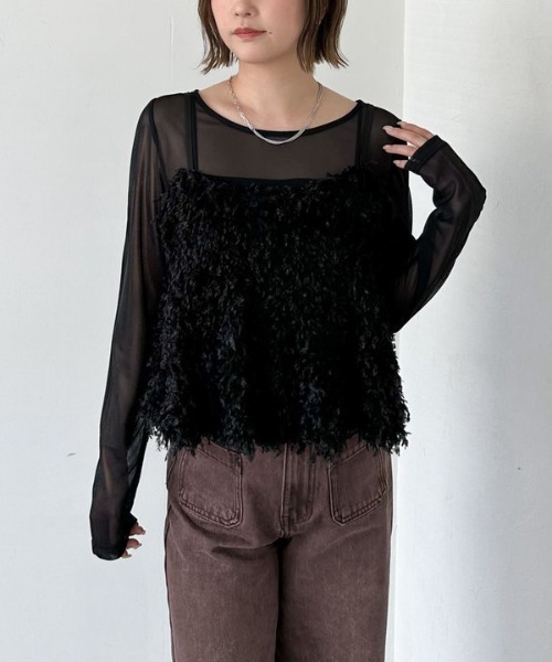 archives（アルシーヴ）の「カットフェザービスチェ×シアーカットＴＯＰＳＳＥＴ（アンサンブル・レディース・アイボリー/モカ/ブラック・MEDIUM）」の14枚目の写真