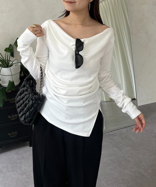 prose verse（プロズヴェール）の「ドレープネックトップス（Tシャツ/カットソー・レディース・ブラック/オフホワイト・MEDIUM/LARGE）」の7枚目の写真