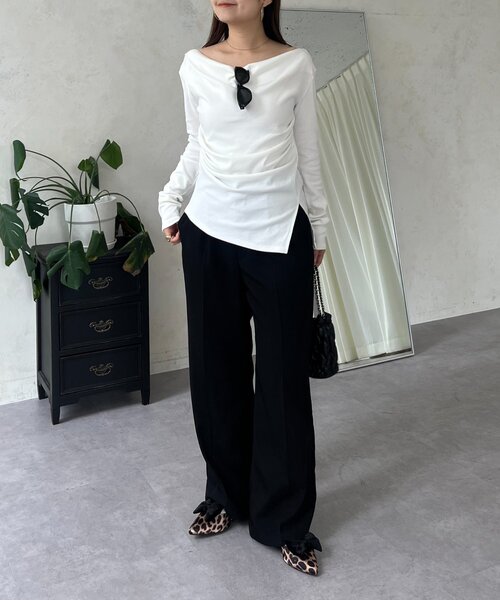 prose verse（プロズヴェール）の「ドレープネックトップス（Tシャツ/カットソー・レディース・ブラック/オフホワイト・MEDIUM/LARGE）」の15枚目の写真