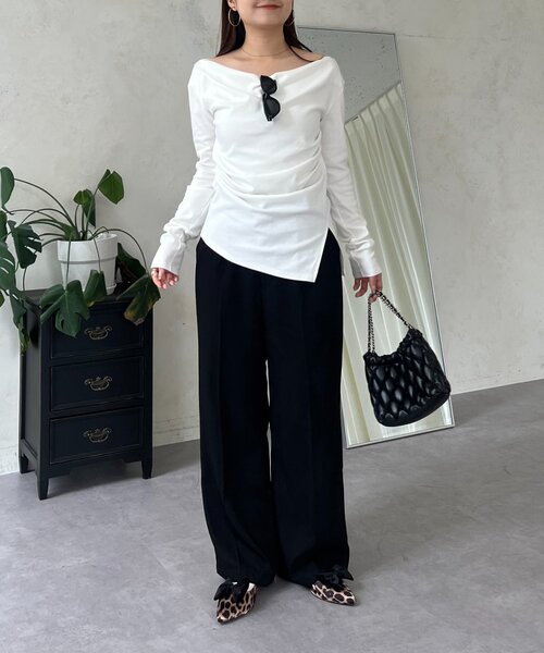 prose verse（プロズヴェール）の「ドレープネックトップス（Tシャツ/カットソー・レディース・ブラック/オフホワイト・MEDIUM/LARGE）」の21枚目の写真