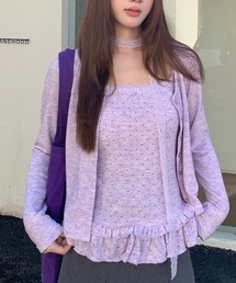 Achic（アシック）の「フリルドット柄キャミ＆ニットカーディガン 3点セット（カーディガン/ボレロ）」