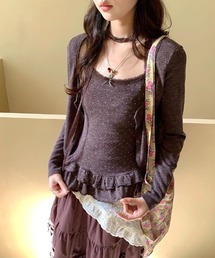 Achic（アシック）の「フリルドット柄キャミ＆ニットカーディガン 3点セット（カーディガン/ボレロ）」