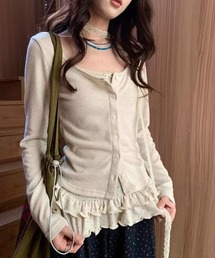 Achic（アシック）の「フリルドット柄キャミ＆ニットカーディガン 3点セット（カーディガン/ボレロ）」