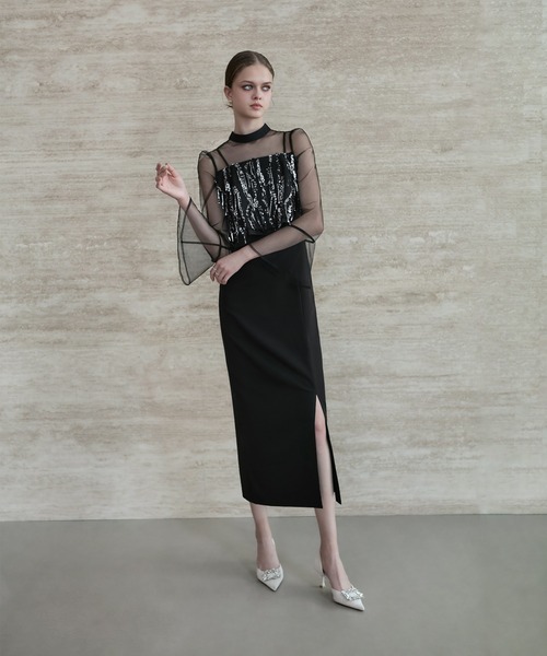 LEJA】2WAYスパンコールビスチェチュールIラインワンピースドレス2点