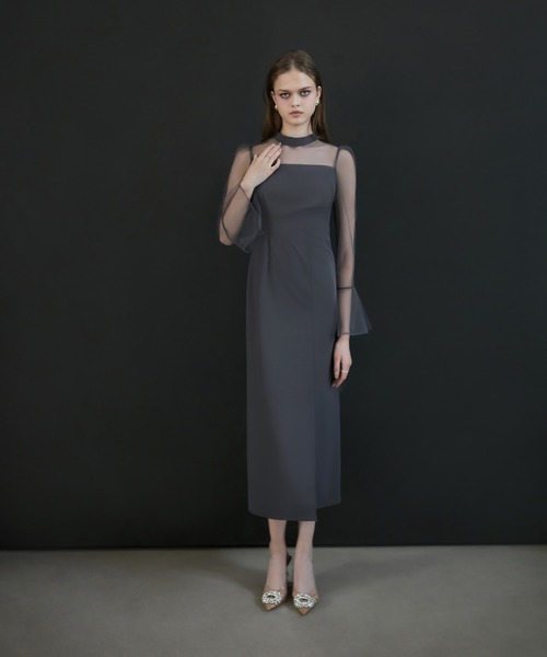 LEJA】2WAYスパンコールビスチェチュールIラインワンピースドレス2点