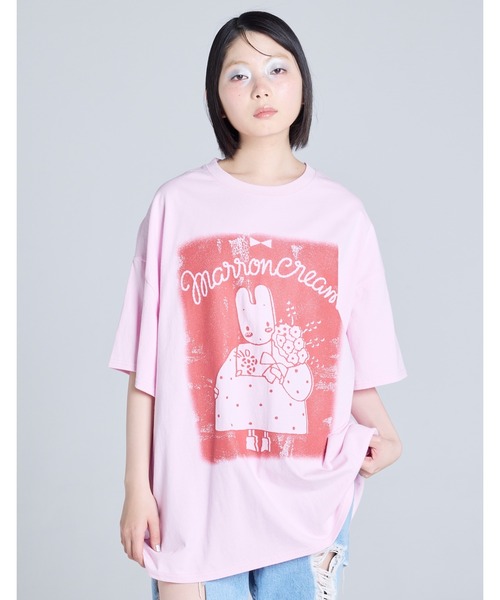 Little sunny bite(リトルサニーバイト)の「【RS】【Little Sunny Bite】MARRONCREAM x little sunny bite big tee(Tシャツ/カットソー・レディース・ピンク/ホワイト・MEDIUM/SMALL)」の2枚目の写真
