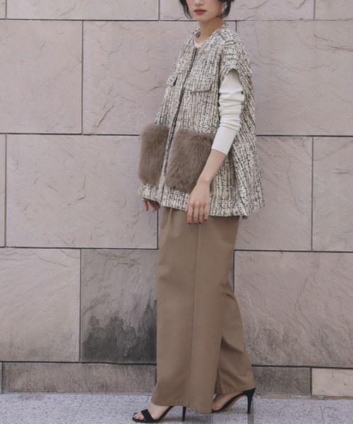 セール】【2025AW】ファーポケット オーバーシルエット ツイード