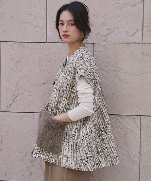 セール】【2025AW】ファーポケット オーバーシルエット ツイード