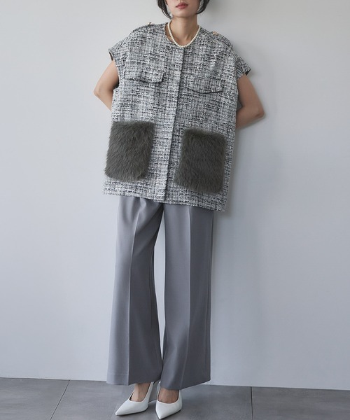 セール】【2025AW】ファーポケット オーバーシルエット ツイード