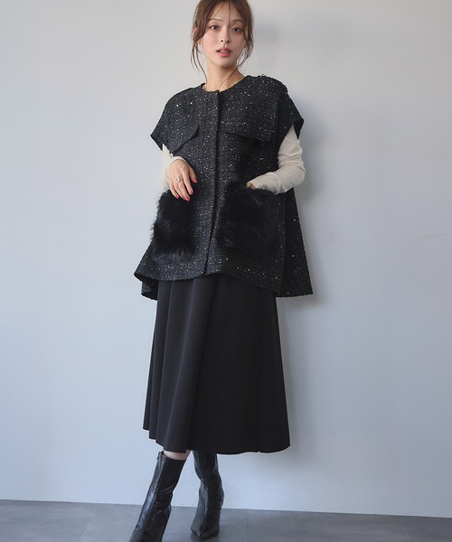 セール】【2025AW】ファーポケット オーバーシルエット ツイード