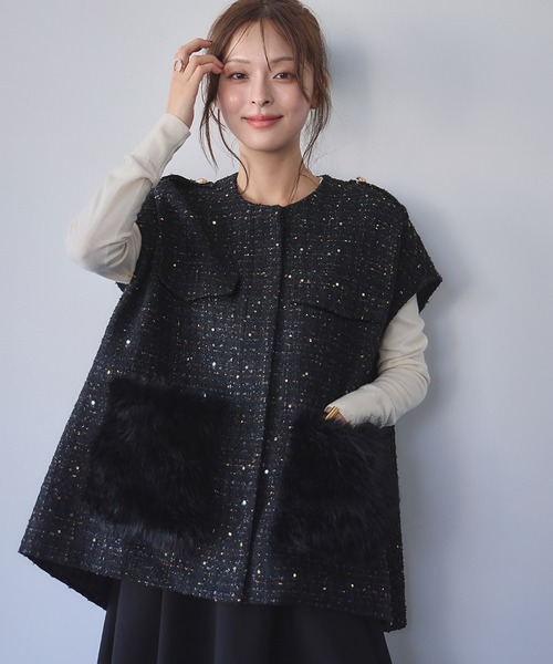 セール】【2025AW】ファーポケット オーバーシルエット ツイード