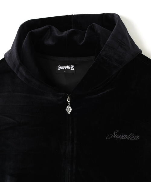 SUPPLIER/サプライヤー/CROSS RHINESTONE VELOUR ZIP HOODIE（パーカー
