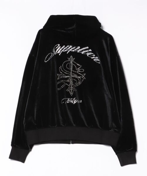 SUPPLIER/サプライヤー/CROSS RHINESTONE VELOUR ZIP HOODIE