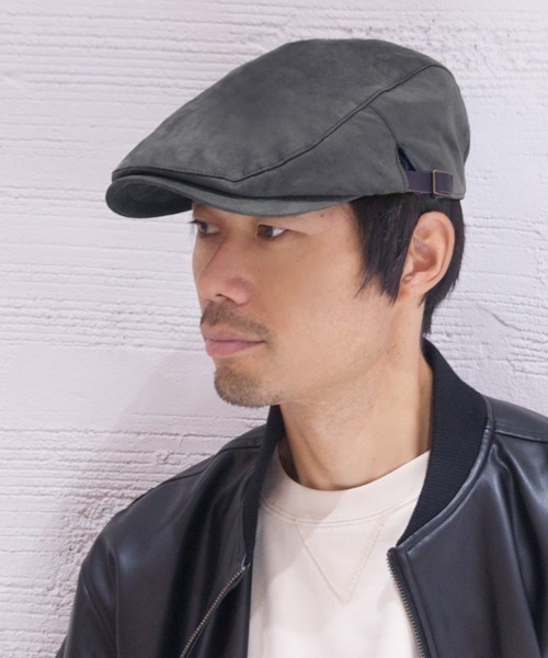 polcadot（ポルカドット）の「フェイクスエードハンチング/Back to Front ユニセックス サイズ調節可（ハンチング/ベレー帽・メンズ・ベージュ/ブラック/グレー・M/XL）」の5枚目の写真