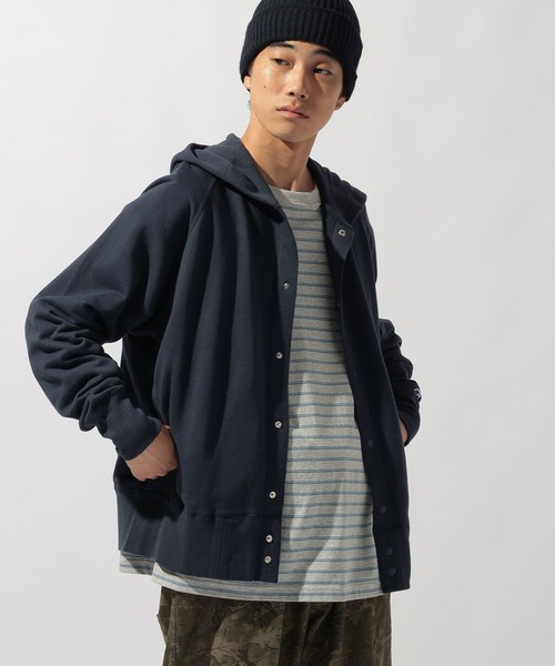 niko and...（ニコアンド）の「【Champion(チャンピオン)】別注NATOKii(ネイトゥーキー)フードスナップカーディガン（カーディガン/ボレロ・メンズ・ネイビー/ナチュラル・MEDIUM/LARGE）」の8枚目の写真