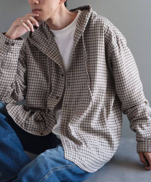 CRAFT STANDARD BOUTIQUE(クラフトスタンダードブティック)の「チェックフードシャツ(シャツ/ブラウス・メンズ・ブルー系その他3/ブルー系その他5/ブラウン系その他4/ブラウン系その他5/ブラック系その他3/グリーン系その他5・M/L)」の4枚目の写真