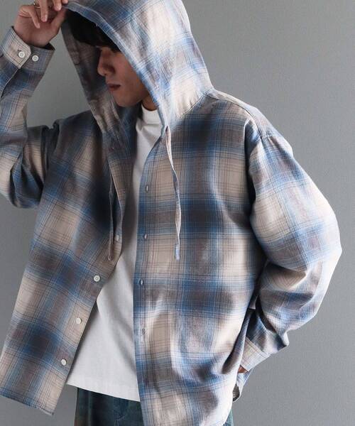 CRAFT STANDARD BOUTIQUE(クラフトスタンダードブティック)の「チェックフードシャツ(シャツ/ブラウス・メンズ・ブルー系その他3/ブルー系その他5/ブラウン系その他4/ブラウン系その他5/ブラック系その他3/グリーン系その他5・M/L)」の6枚目の写真