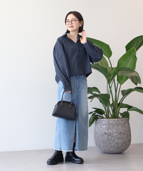 AMERICAN HOLIC(アメリカンホリック)の「クロップド丈バックタックチェックシャツ(シャツ/ブラウス・レディース・ブルー系その他5/ベージュ系その他4・L/M)」の9枚目の写真