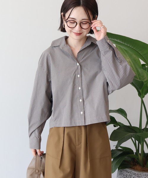 AMERICAN HOLIC(アメリカンホリック)の「クロップド丈バックタックチェックシャツ(シャツ/ブラウス・レディース・ブルー系その他5/ベージュ系その他4・L/M)」の6枚目の写真