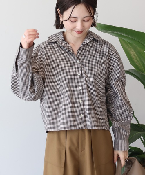AMERICAN HOLIC(アメリカンホリック)の「クロップド丈バックタックチェックシャツ(シャツ/ブラウス・レディース・ブルー系その他5/ベージュ系その他4・L/M)」の7枚目の写真
