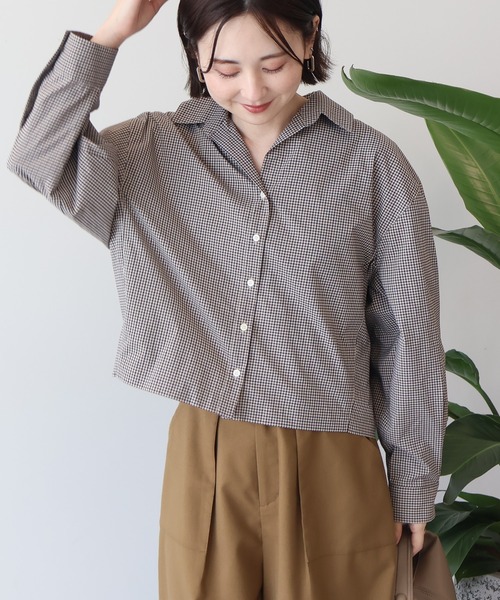 AMERICAN HOLIC(アメリカンホリック)の「クロップド丈バックタックチェックシャツ(シャツ/ブラウス・レディース・ブルー系その他5/ベージュ系その他4・L/M)」の8枚目の写真