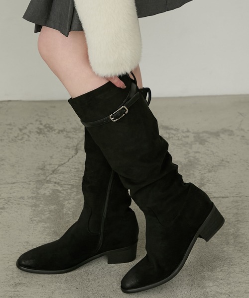 セール】【Cherir Mignon】ベルトデザインギャザーロングブーツ