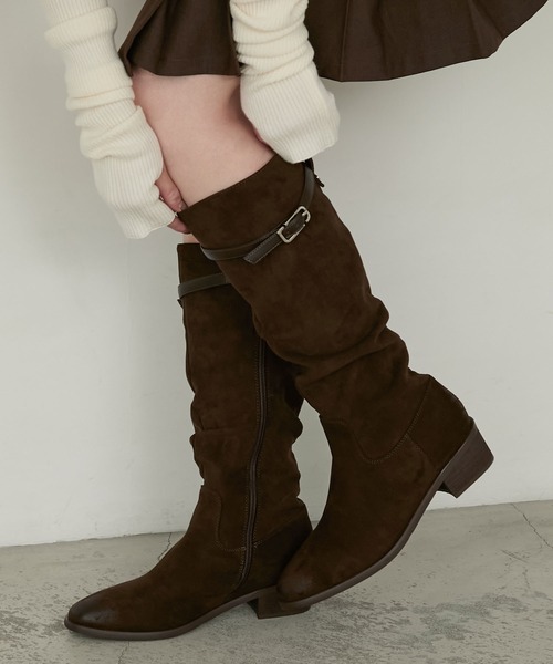 【美品】sacra ブーツ セール】【Cherir Mignon】ベルトデザインギャザーロングブーツ