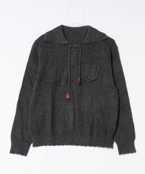 Lace Ladies(レースレディース)の「襟付き レースアップ ニット ポケット付き プルオーバー(ニット/セーター・レディース・チャコールグレー/グレー/アイボリー・FREE)」の8枚目の写真