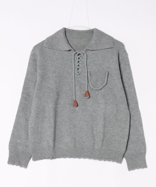 Lace Ladies(レースレディース)の「襟付き レースアップ ニット ポケット付き プルオーバー(ニット/セーター・レディース・チャコールグレー/グレー/アイボリー・FREE)」の7枚目の写真